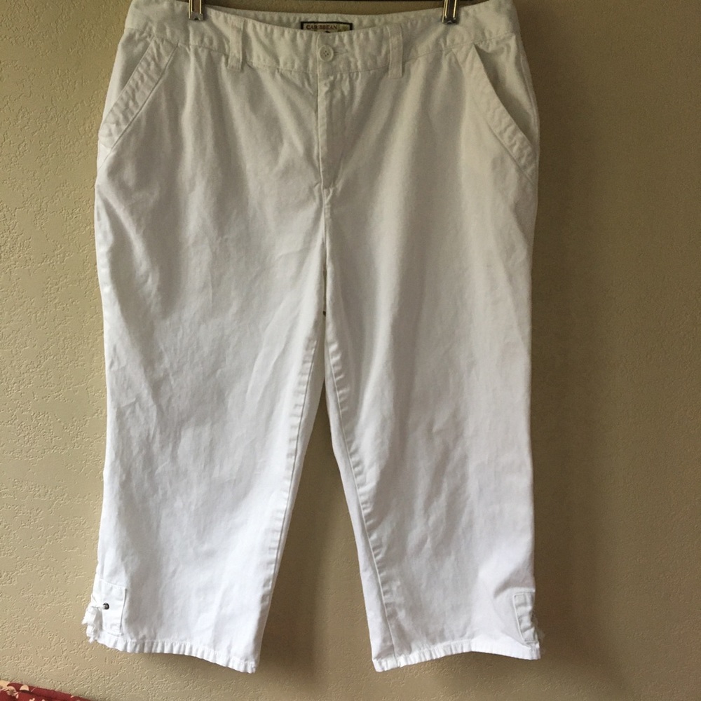 🎁2/$12 SZ 14 CARIBBEAN JOE WHITE ZIP FRONT 4 POCKET BELT LOOP CAPRIS